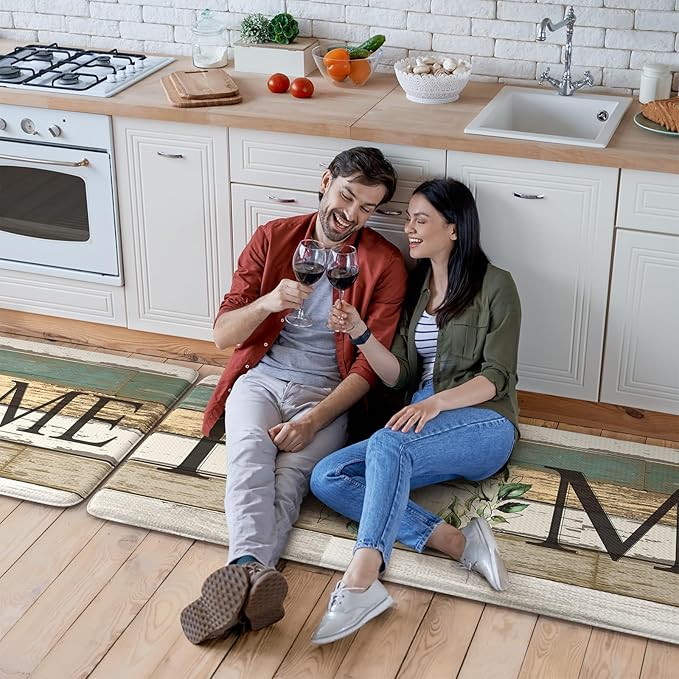 KIMODE Anti Fatigue Kitchen Mats for Floor 2 Piece, Non Slip Waterproof Kitchen Rugs, Cushioned Kitchen Floor Mats, Comfort Standing Mat for Sink, Laundry, Office, Desk Colorful 20"x47"+20"x32"