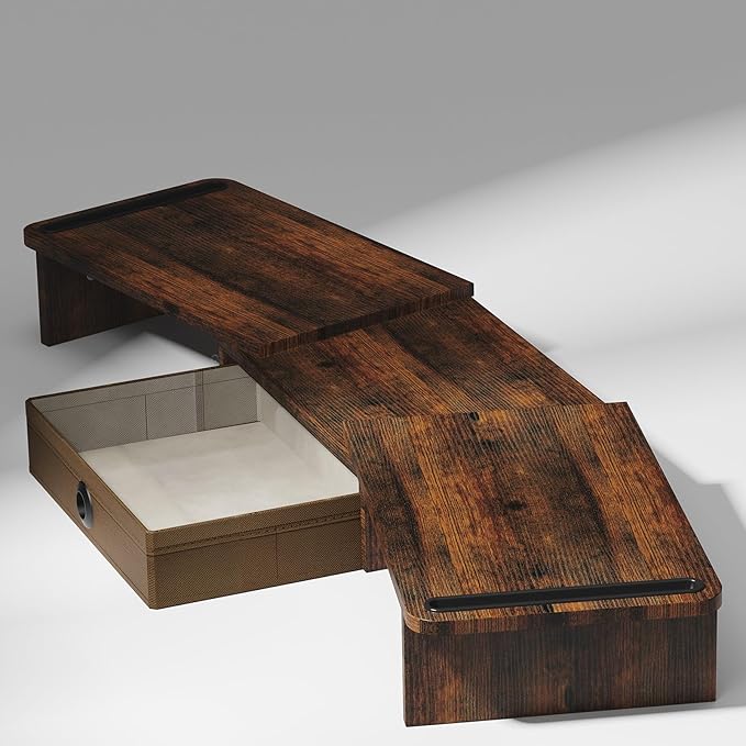 Dual Monitor Stand Riser with Drawer-Adjustable Length and Angle, Monitor Stand Riser for 2 Monitors, Desktop Organizer Stand for Computer/Laptop/PC/Printer (Rust Brown)