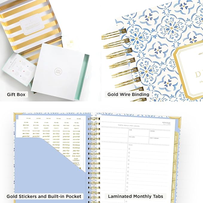 Day Designer 2025-2026 Daily Planner – Premium Planner for Stylish Organization. Combines Monthly Calendar, Hourly Schedule, To-Do List, Gratitude, Goal Setting, Inspirational Quotes, Stickers & More. Elegant laminated Cover with Gold Accents (Casa Bella)