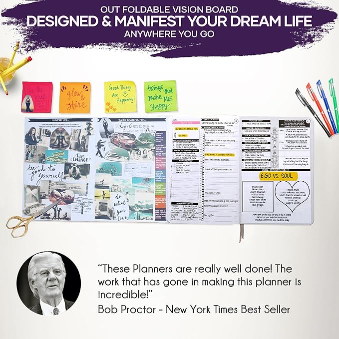 Guided Journal - Gratitude & Mental Health Journal for 5 Minute Daily | 90-Day Undated Planner for Positivity & Manifestation | Guided Mindfulness, Self Care & Reflection | Vision Board + Stickers