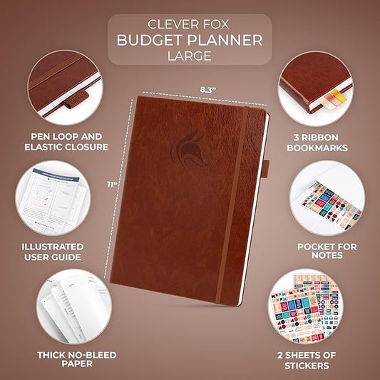 Clever Fox Budget Planner Large – Expense Tracker Notebook. Monthly Budgeting & Bill Organizer, Finance Logbook & Accounts Book, A4 (Brown)