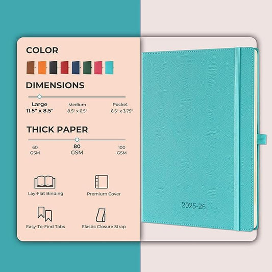 Weekly Monthly 2025-2026 Planner (July 25-Dec 26),11.5"x8.5",18 Months Agenda Plan with Month Tabs & Pocket,Expenses/Note Pages, Academic Calendar with Vegan Leather Cover,Light Blue