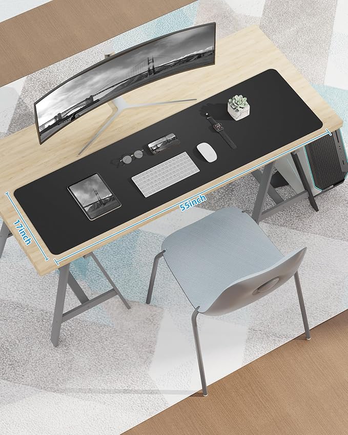 Large Desk Mat,55" x 17"Leather Desk Pad Protector,Large Mouse Pad,Non-Slip PU Leather Desk Blotter, Laptop Desk Pad,Waterproof Desk Writing Pad for Office/Home/Decor (Black)