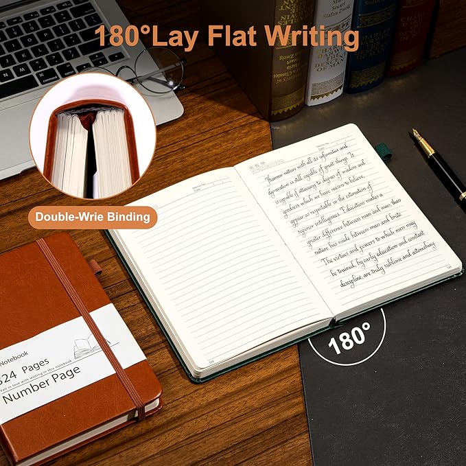 Yoment Lined Journal Notebook for Men Women 324 Pages Leather Bound Journals for Writing A5 Hardcover Journaling Notebooks 100 GSM Thick College Ruled Notebooks for Work School, Dark Brown