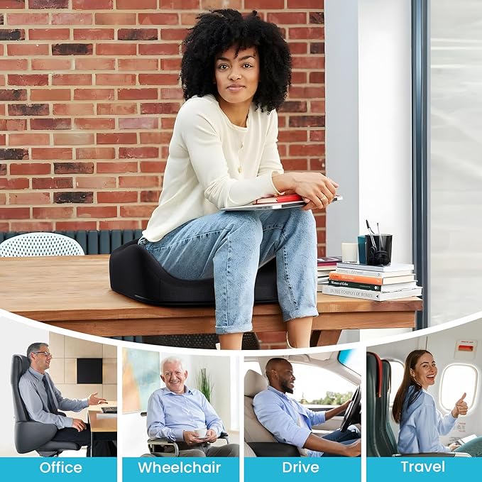 Benazcap Seat Cushion, Memory Foam Cushions for Office Chair - Ergonomic Chair Cushions for Tailbone Pain Relief, Sciatica & Back Support, Office Chair Cushion & Car Seat Cushion