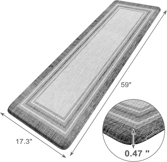 KIMODE Anti Fatigue Kitchen Mat, Cushioned Farmhouse Kitchen Runner Rug, Non Slip Waterproof Kitchen Mat for Floor, Comfort Foam Standing Desk Mat for Laundry, Office, Sink Grey 17.3"x59"