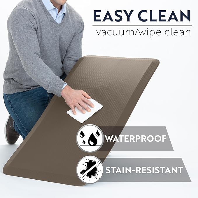KANGAROO Thick Ergonomic Anti Fatigue Mats for Kitchen Floor, Cushioned Standing Office Desk Mat, Waterproof Scratch Resistant Topside, Supportive All Day Comfort Padded Foam Rugs, 17x24, Cappuccino