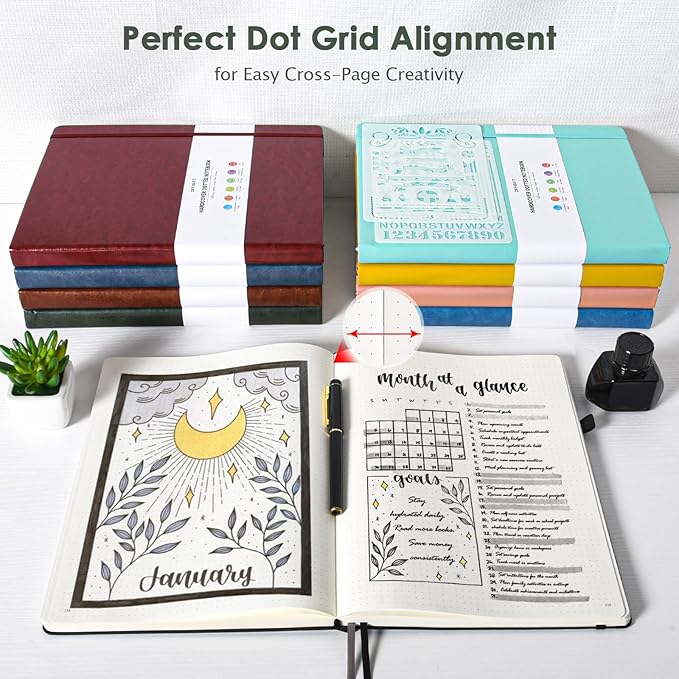 Bullet Dotted Journal, Large A4 Hardcover Leather Journal, 312 Numbered Pages Thick Journal, 100gsm No Bleed Paper Dot Grid Notebook for Women Men, 8.5'' × 11'', Green