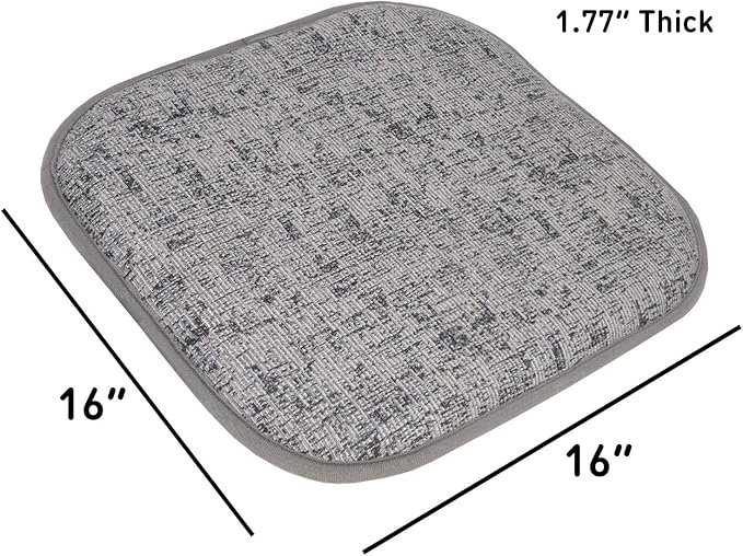 Sweet Home Collection Chair Cushion Memory Foam Pads Honeycomb Pattern Slip Non Skid Rubber Back Rounded Square 16" x 16" Seat Cover, 6 Pack, Broadway Gray/Black