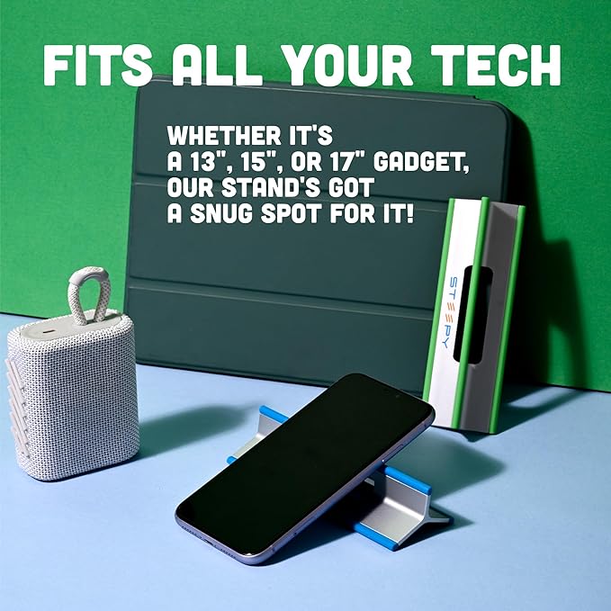 Steepy Portable Laptop Stand for Desk 3 Heights Computer Stand for Laptop Riser – Ergonomic Soporte para Laptop Base – Computer Holder & Elevated Lifter for Travel, Home Office, Projector Riser or DJ