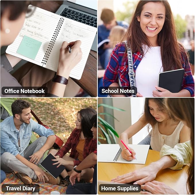 EUSOAR College Ruled Spiral Notebook, 24 Packs A5 5.5"x8.3" 120 Pages Hardcover Lined Travel Writing College Ruled Notebooks Sketchbook, Students Office Business Subject Diary Book Journal-Black,Kraft