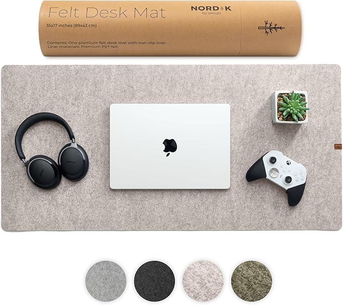 Nordik Large Felt Desk Mat – Stone Oat Beige – 35 x 17 inch – Computer Desk Mat – Keyboard and Mouse Pad – Large Desktop Felt Pad
