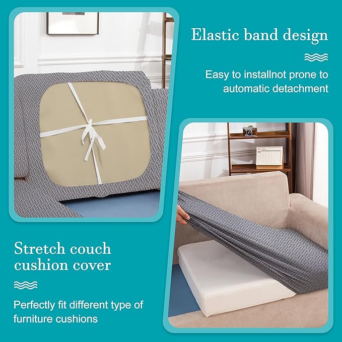 14Pcs Stretch Patio Cushion Covers,Outdoor Couch Covers Replacement,Outdoor Couch & Sofa Slipcovers,for Patio Furniture Cushion Covers,Washable Reusable Furniture Protector (Grey,Cover Only)