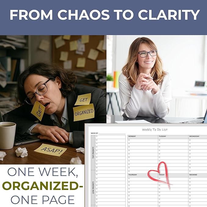 Weekly To Do List Notepad, 60 Page Task Planning Pad w/Daily Checklist, Priority Todo Checkbox & Notes. Desk Notebook to Organize Office 11 X 8.5