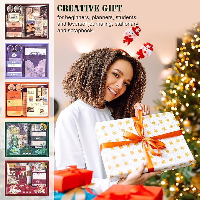 Scrapbooking Supplies Kit, 351pcs Bullet Junk Journal Kit with Journaling Supplies Aesthetic Scrapbook Paper A6 Grid Notebook, Scrapbook Kit, Craft DIY Gift for Adult Teen Girl Kid Women, Moonlight