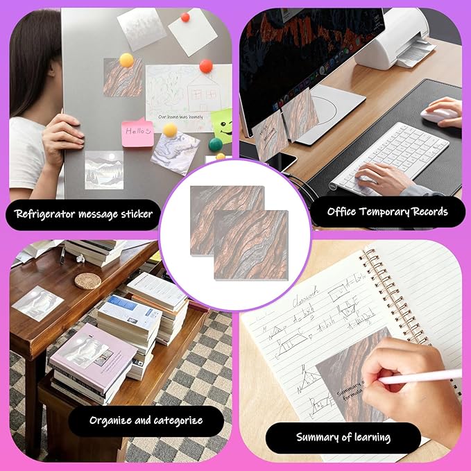 Sticky Notes 3x3 Inches, 2 Pads Cute Colorful Self-Stick Note Pads, Easy to Post for Home, Office and Daily Life Organization Luxury Tree Pattern