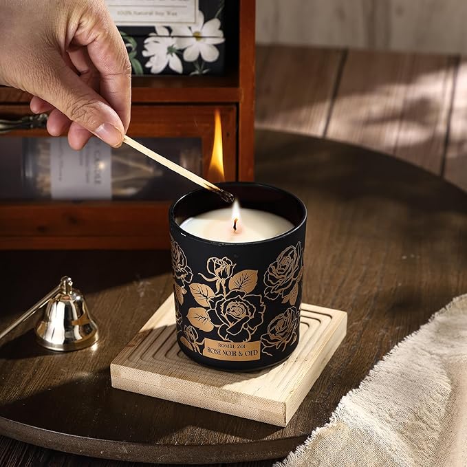 Scented Candle - Rose Noir & Oud- 6oz Aromatherapy Soy Wax Jar Candle for Home, Gifts for Women - 170g