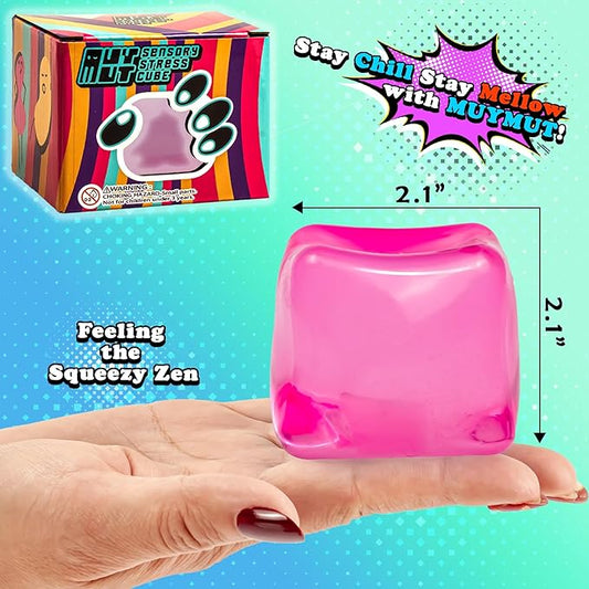 Sensory Stress Cube – High-Density Gel-Filled Ice Cube Squishy Fidget Toy for Anxiety Relief, Slow Rising, ADHD & Focus Aid, for Kids & Adults – 2.1", 1Pc, Pink