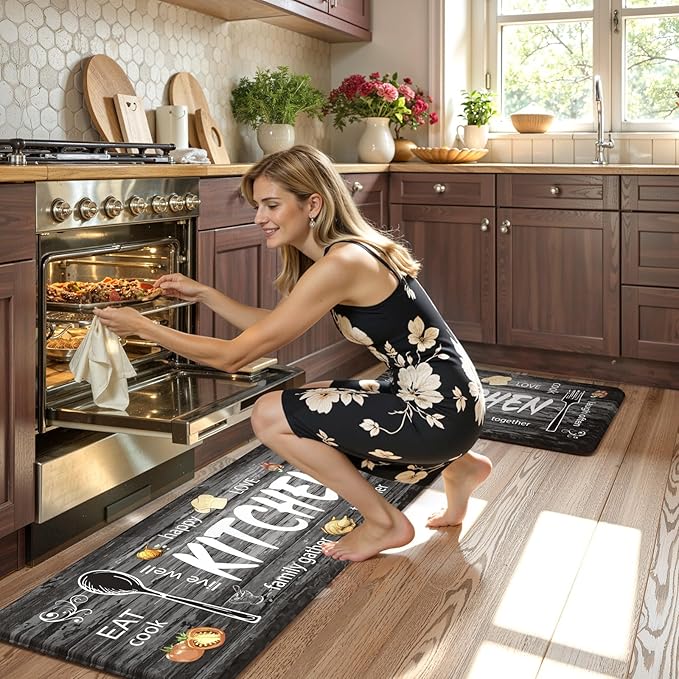 KIMODE Kitchen Mats,Grey Anti Fatigue Kitchen Rugs Sets of 2,Non Slip Waterproof Farmhouse Kitchen Floor Mats,Cushioned Comfort Standing Mat for Home,Laundry, Sink,Desk