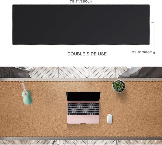 MAIDERN Leather Desk Mat, (5XL) 78.7” x 24” Reversible Large Desk Pad Mat, Cork & Leather Large Mouse pad for Desk, Waterproof Computer Desk Mat for Gaming Home Office (Black)