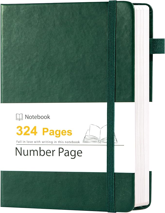 Yoment Leather Journal for Men Women, 324 Numbered Pages Thick Journals for Writing with Contents, A5 Hardcover College Ruled Journaling Notebooks for Travel, Note Taking, Diary, Green