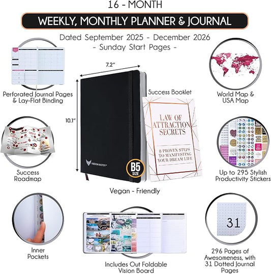 2025-2026 Planner Weekly and Monthly | 16-Month Life Planner to Increase Focus & Productivity | Reduce Overwhelm & Achieve Your Biggest Goals | Include Gift Box & Stickers | Sep 2025-Dec 2026