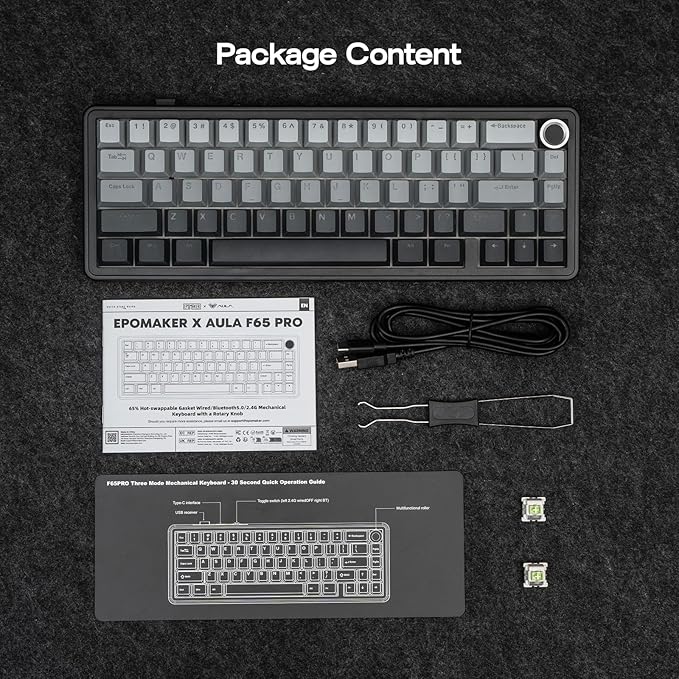 EPOMAKER X Aula F65 PRO Wireless Mechanical Gaming Keyboard, Hot-Swap, 5-Layer Padding, Creamy Gasket, Knob and Shine-Through PBT Keycap, RGB, BT/2.4GHz/USB-C (Gradient Grey, Reaper Switch)
