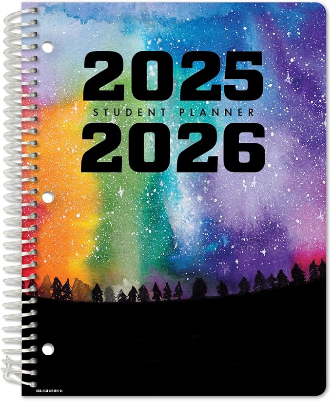 Global Datebooks Dated Middle School or High School Student Planner for Academic Year 2025-2026 Includes Ruler/Bookmark and Planning Stickers (Matrix Style - 8.5"x11" - Rainbow Silhouette)