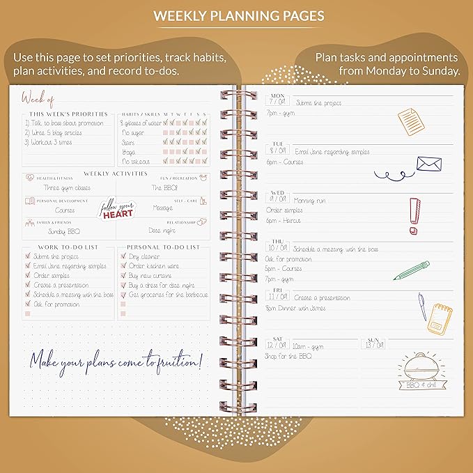 PLANBERRY Weekly Planner – Undated Life Organizer & Budget Planner – Time Management, Goal Setting, To-Do List, Work-Life Balance & Habit Tracker – 6.1″ x 8.1″ (Golden Jungle)