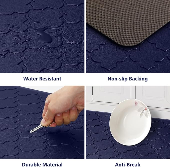 WISELIFE Kitchen Mat Cushioned Anti Fatigue Floor Mat,Thick Non Slip Waterproof Kitchen Rugs and Mats,Heavy Duty Foam Standing Mat for Kitchen,Floor,Office,Desk,Sink(Blue)