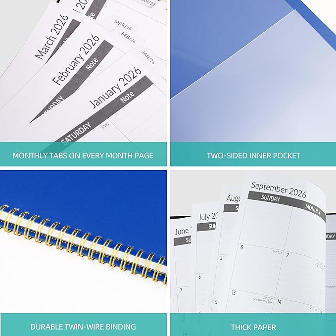 2026-2030 Monthly Planner, 5 Year Monthly Planner/Calendar 2026-2030, 60-Month Jan 2026 ā Dec 2030, 9" x 11", Tabs, Double-Side Pocket, Holidays, Thick Paper - Blue