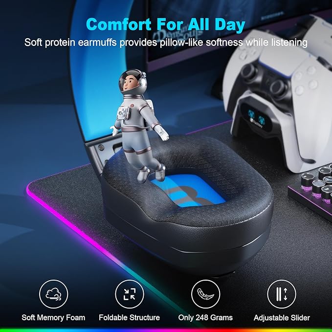 Wireless Gaming Headset with Microphone for PC, PS5, PS4, Bluetooth Gaming Headphones - Fast Charge 50Hr Battery, Cool LED Lights for Switch, Laptop, Mobile, Mac 2.4GHz Gamer Headset