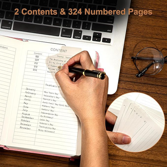 Yoment Journal for Women 324 Pages Pink Leather Journals for Writing A5 Hardcover Journaling Notebooks 100 GSM Thick College Ruled Notebooks for Work School, Pink