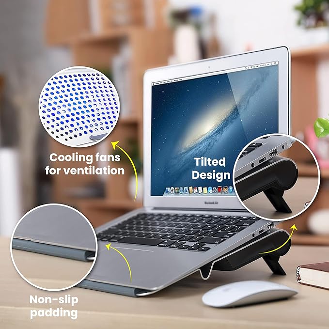 OTM Essentials Aluminum Small Laptop Riser Stand, Desk Riser with Non-Slip Padding and Tilted Surface, Versatile Home Office Essentials, Ideal for 11"-13" Laptops