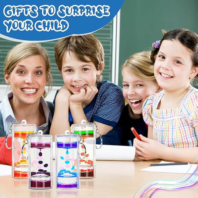 4pcs Liquid Timers KeyChain Set - Stress Relief & Sensory Play with Colorful Fidget Keychains, Perfect for Boys’ Backpacks & Fun Science Gifts for Teens