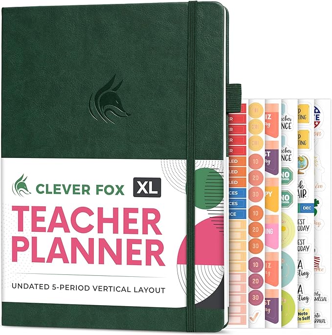 Clever Fox Teacher Planner – School Year Planner with Calendars & Lesson Plans – Book for Classroom & Homeschool Organization, A4 (Dark Green)