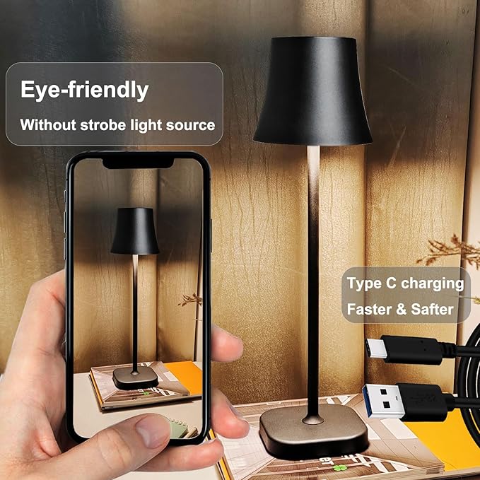 Table Lamps for Living Room Set of 2: Bedside Lamps for Nightstand: 5400mAh 72 Hours Battery Operated Rechargeable Cordless Table Lamp for Bedroom LED Dimmable Wireless Touch Desk Lamp