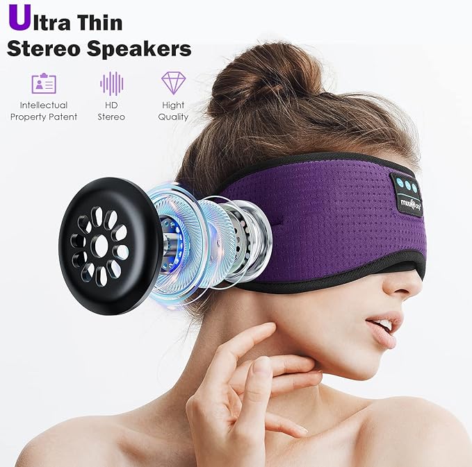 MUSICOZY White Noise Bluetooth Sleep Mask with 8 Soothing Sounds & 3D Wireless Sleep Headphones, Bluetooth Sleeping Headphones for Yoga Travel Office Relaxation, Tech Gadgets Gifts, Lavender Purple