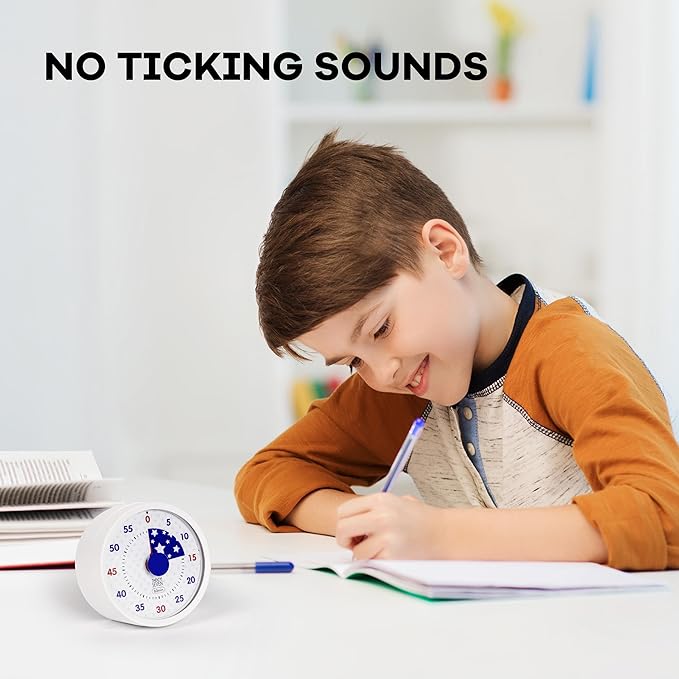 TWENTY5 SEVEN Countdown Timer 3 inch, Silent 60 Minute 1 Hour Visual Timer with Pause, Magnetic Classroom Teaching Tool Office Meeting, Countdown Clock for Kids Time Management, Red White and Blue