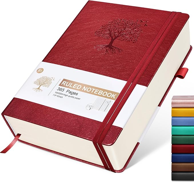 Lined Journal Notebook, 365 Pages B5 Large Journals for Writing College Ruled Notebook, Hardcover Leather Journal for Women Men, Daily Notebook for Work, Note Taking, 100Gsm Paper (7.6'' X 10'' Wine)