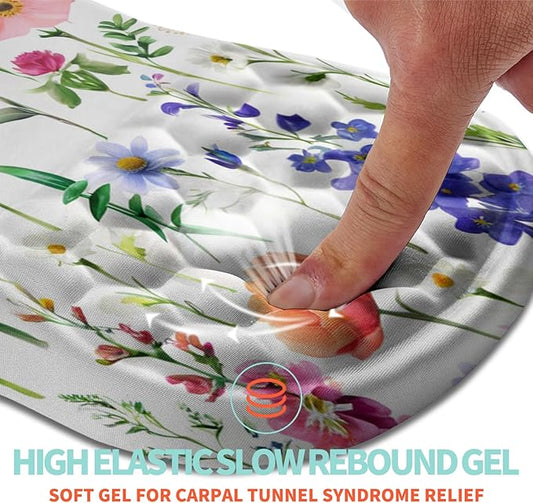 Ergonomic Mouse Pad Wrist Support with Memory Foam Massage Bulge, Carpal Tunnel Pain Relief Mousepad Wrist Rest for Mouse(12x8 inch, Flowers)