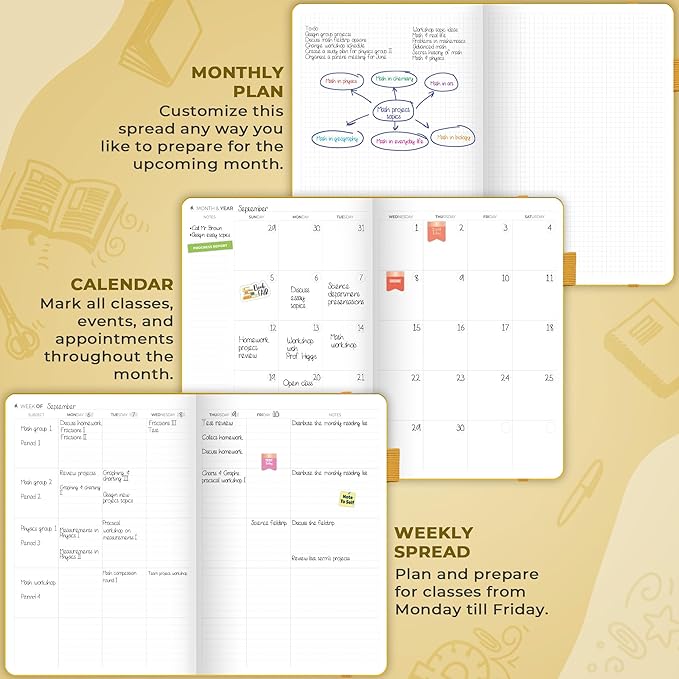 Clever Fox Teacher Planner – School Year Planner with Calendars & Lesson Plans – Book for Classroom & Homeschool Organization, A4 (Amber Yellow)
