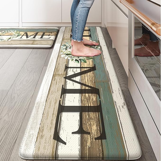 KIMODE Anti Fatigue Kitchen Mats, Farmhouse Kitchen Rugs Sets of 2,Non Slip Waterproof Kitchen Floor Mats,Ergonomic Cushioned Comfort Standing Mat for Home,Laundry,Office,Sink,Desk