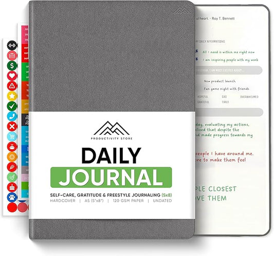 Best Daily Journal for Men & Women for Mindfulness, Productivity, Happiness & Self Care | Gratitude Journal, Affirmation Journal, Positivity Journal, Manifestation Journal, Self-Care Journal, Habit Tracker & Daily Journal with Prompts (Gray)