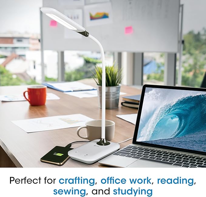 Ottlite Enhance LED Sanitizing Desk Lamp with USB Charging – Eliminates up to 99.9% of Bacteria, Touch Activated, Flexible Neck, Modern Light for Reading, Crafting & Office Desktop