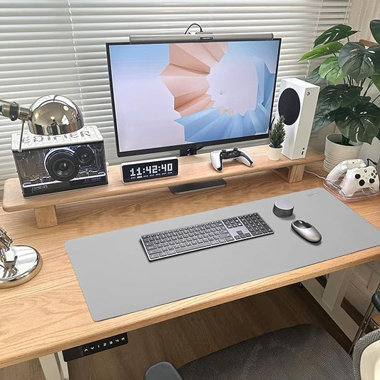 Leather Desk Mat Mouse Pad Large Non-Slip Surface Office Home Desk Accessories Supplies Decor for Keyboard Computer Laptop Writing Table Protector (Light Gray)