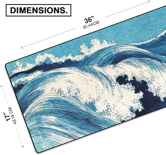 MPCO. Ukiyo-E Large Gaming Desk Pad - 36" x 17" Aeroglyde Fabric Ocean Waves Desk Mats - Washable, Smooth Glide for Precision Gaming & Work