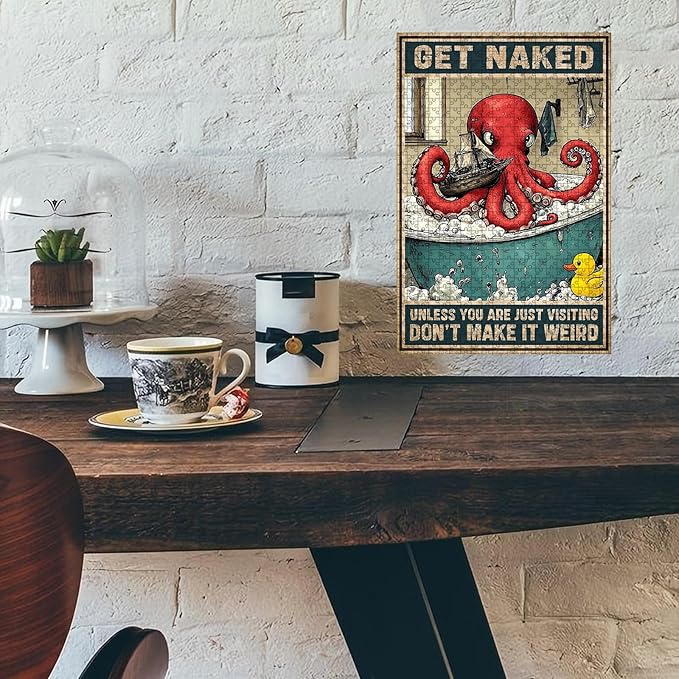 500 Piece Wooden Puzzle Adults Well Crap Bathing Octopus Humorous Brain Teaser for Relaxation & Fun 20.4x15 Inch