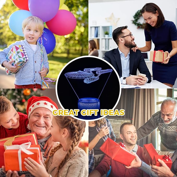 Smalody Night Lights 3D Optical Illusion Multi-Colored Change Touch Controlled Desk Lamp Battleship Bedside Lamp Christmas Gifts and Birthday Gifts