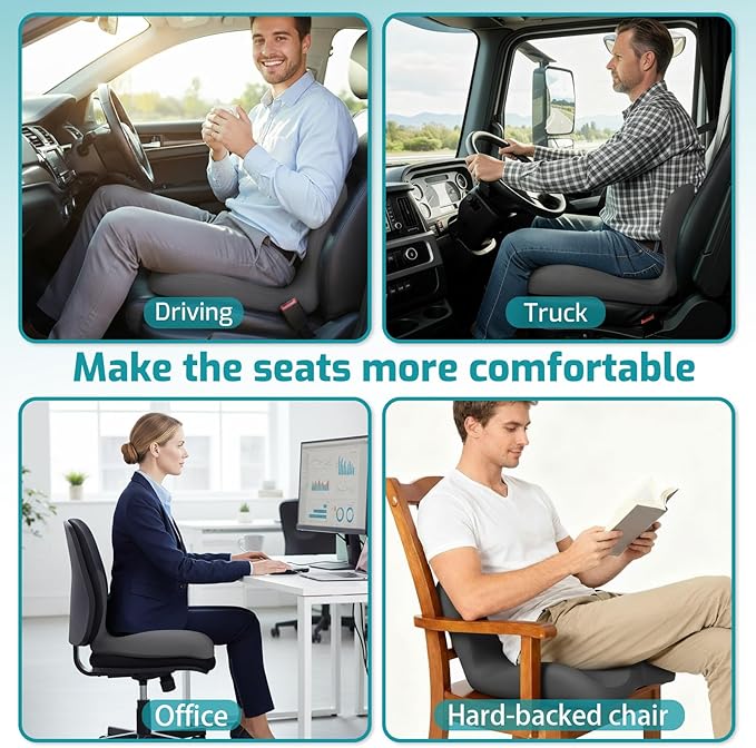 Memory Foam Seat Cushion,Office Chair Cushion with Lumbar Support for Back Pressure Relief, Car Seat Cushion with Adjustable Strap,Sciatica Pad Cushions for Car,Truck,(C-Dark Grey)